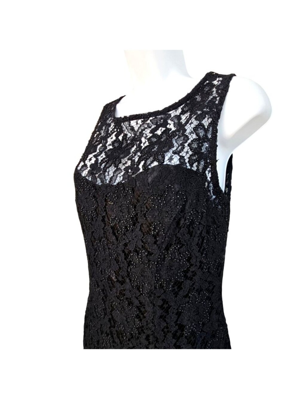 Vintage Carole Little Beaded Black Lace Sheath Cocktail Dress Size S New